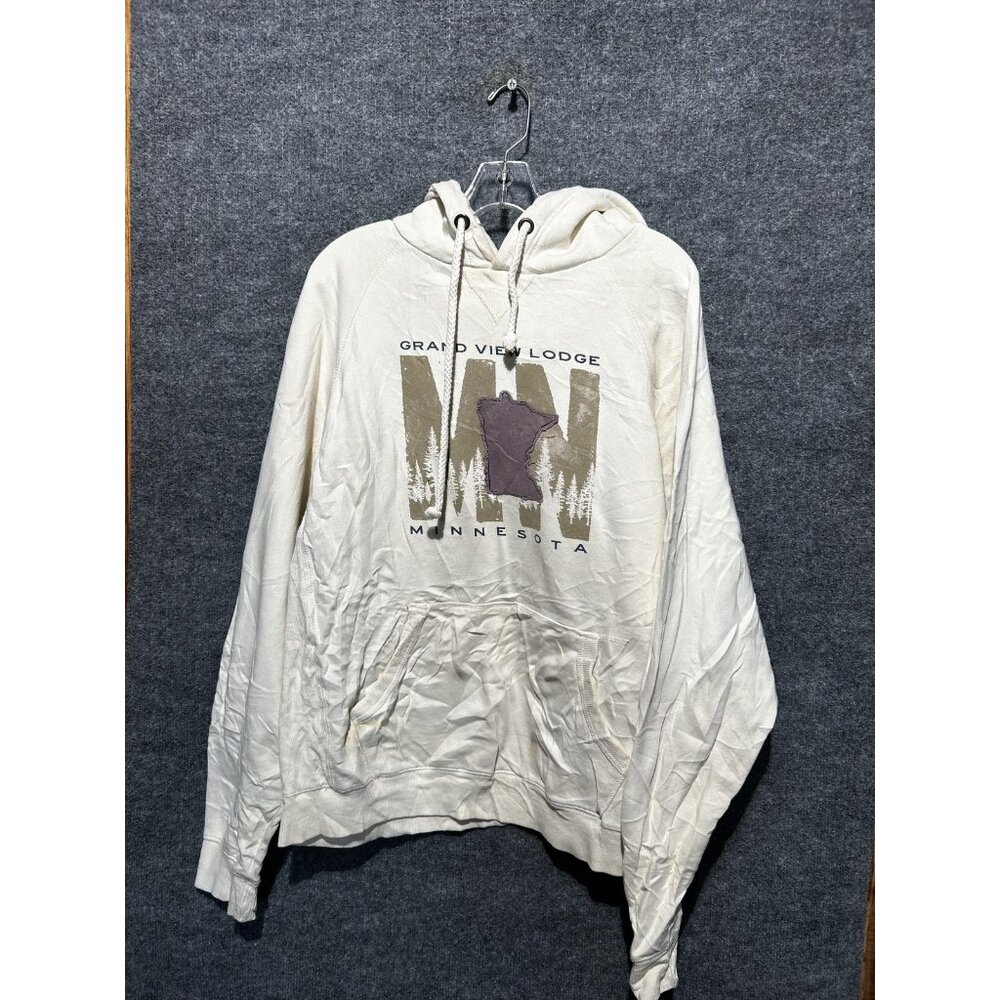 Grand View Lodge Hoodie Sweatshirt Mens Large White Blue 84 Minnesota Graphic